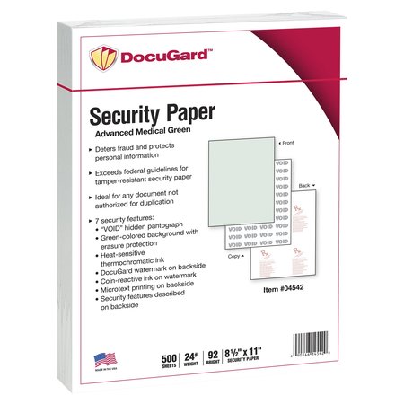 DOCUGARD Security Paper, 8.5x11, Green, PK500 04542